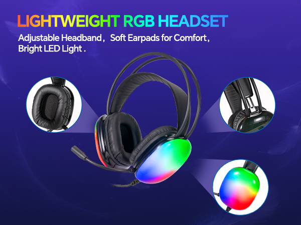Lightweight RGB Backlit Gaming Headset with mic