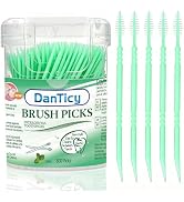 DanTicy Mint Flavored Toothpicks, Brushpicks Interdental Toothpicks,Soft Bristle Dental Floss Pic...