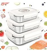 GENIEX Vacuum Food Containers Set, Glass Vacuum Seal Containers for Food, Easy clean Food Saver C...