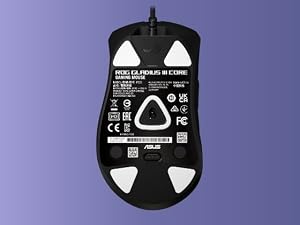 Bottom of ROG Gladius III Core with teflon mouse feed highlighted