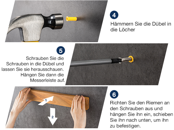 Magnetic knife holder installation options showing screw mount methods