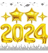 12pcs Large 42 Inch 2024 Balloons Numbers Gold, Graduation Balloons with 4pcs Stars Balloons Grad...
