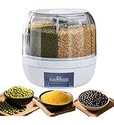 KeruRome Rotating Dry Storage 6 Grid Cereal Storage Container Dispenser Countertop, Grain Organiz...