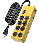 HEZI 20A Power Strip Surge Protector: Durable Metal 8-Outlet with Heavy Duty 20 Amp Extension Cor...