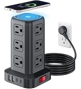 Surge Protector Power Strip 6.5 FT Cord, Power Strip Tower with 4 USB Ports (1USB C), Extension C...