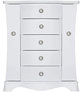 RR ROUND RICH DESIGN Jewelry Box - Made of Solid Wood with 4 Drawers Organizer and Built-in Neckl...