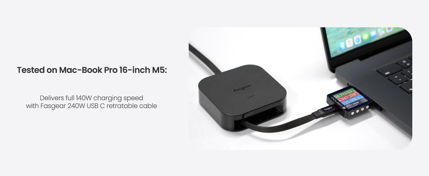 Fasgear 240W USB C to USB C Retractable Cable