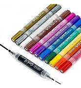ZEYAR Dual Tip Paint Pens, Medium and Extra Fine, Water Based Acrylic & Waterproof Ink, Assorted ...