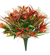 Uieke 6Pcs Outdoor Artificial Plants UV Resistant, Fake Morning Glory Flowers with Orange Grass, ...