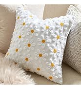 GIGIZAZA Floral Decorative Pillow Covers 18x18, Pack of 2 White Throw Pillows Cute Daisy Covers f...