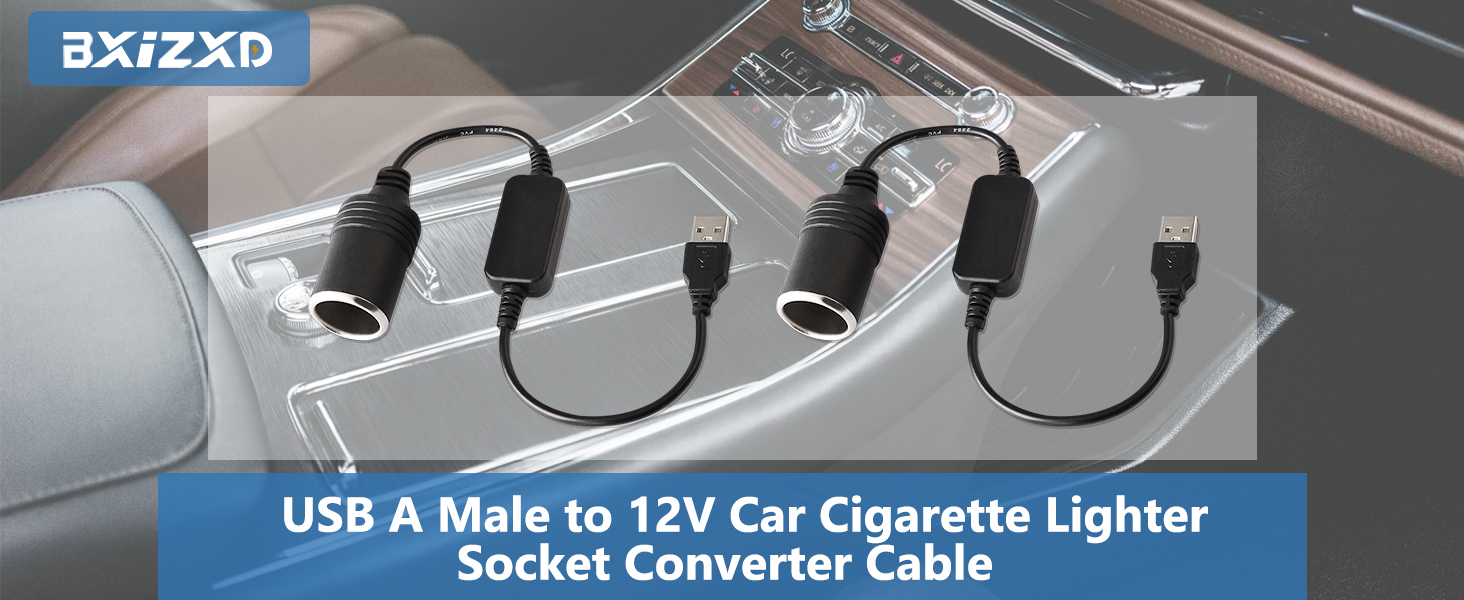 USB A Male to 12V Car Cigarette Lighter Socket
