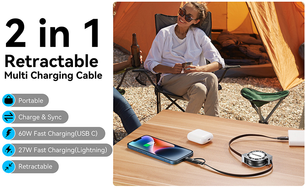 2 in 1 USB C and Lightning Charger Cable