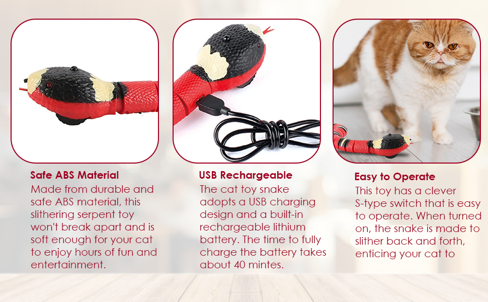 Our cat snake toy is premium quality and USB rechargeable