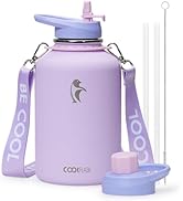 Coolflask Half Gallon Water Bottle with Strap, 64oz Insulated Water Jug Stainless Steel with Stra...