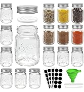 CycleMore 15 Pack 4oz Glass Mason Spice Jars, Round Spice Containers with Silver Metal Caps and P...