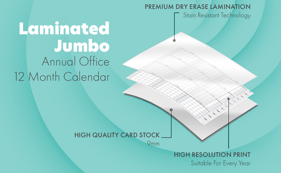 Giant Whiteboard Year Poster - Laminated Jumbo Annual Office 12 Month Calendar