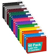 HERKKA Extra Capacity Hanging File Folders, 60 Pack Reinforced Letter Size Hanging Folders with H...