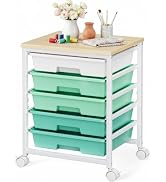 Pipishell Rolling Cart with 8 Drawers, Rolling Storage Drawer Cart with Lockable Wheels & Wood Ta...