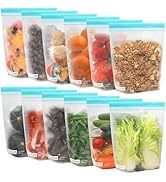 roonoo 12 Pack Reusable Gallon Bags, BPA Free Food Storage Bags, Extra Thick Leakproof Plastic Fr...