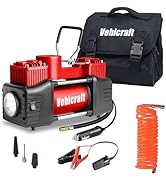 Vehicraft Red Tire Inflator Portable Air Compressor, Heavy Duty Double Cylinders Auto Pump, 12V P...