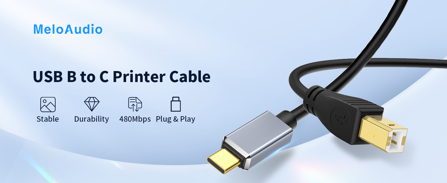 MeloAudio USB B to C Printer Cable