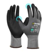 DULFINE Safety Work Gloves MicroFoam Nitrile Coated-12 Pairs Pack,Seamless Knit Nylon Glove with ...