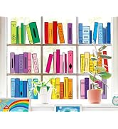 Whaline 9 Sheets Back to School Window Clings Colorful Bookshelf Window Decal Rainbow Color Books...