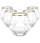 Lullaby 40pcs Plastic Wine Glasses with Gold Rim, 12oz Clear Disposable Wine Cups for Champagne W...