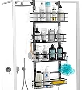 Over The Door Shower Caddy, Hanging Shower Organizer Storage, 4-Tier Black Shower Rack Shelves Fo...