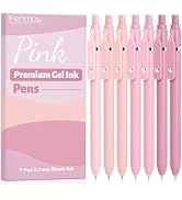 Fenmay Pink Pens Black Ink, 7 Pcs 0.7mm Fine Point Smooth Writing Gel Pens, Quick Dry & No Smudge...