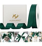 HUIHUANG Hunter Green Ribbon Green Satin Ribbon 1 inch x 50 Yards Double Face Satin Ribbons for C...