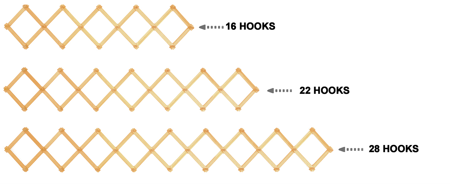 A wide range of sizes to complement our space, 16 hooks, 22 hooks, 28 hooks for choice