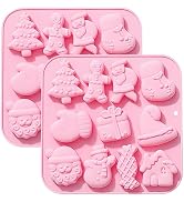 Christmas Silicone Candy Mold, Holiday Baking Mold with Santa and Tree Designs, Pink