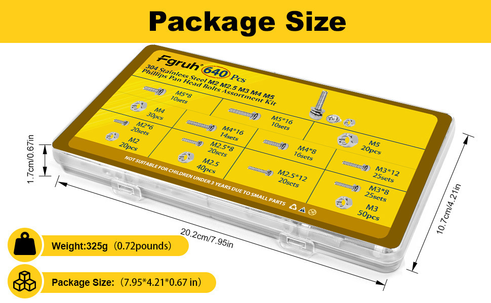 assorted machine screws package size
