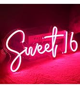 SYLHOME Pink Sweet 16 LED Neon Light Sign 17"X7.3" 5V Sweet Girls Adults Bedroom Happy Birthday P...