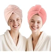 AGKXHDEC 2 Packs Microfiber Towel, Hair Turbans for Wet Hair, Drying Hair Wrap for Women(Pink,Lig...