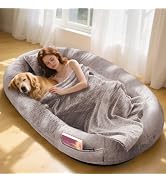 Human Dog Bed for Adults and Pets,71"x45"x14" Human Size Dog Bed for People,Washable Faux Fur Cov...