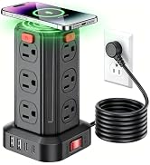 Black Power Strip, 6.5 Ft Extension Cord with 12 AC Multiple Outlets 4 USB (2 USB C), SMALLRT Pow...