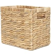 Handwoven Water Hyacinth Storage Basket with Built-in Handles, Natural Wicker Decorative Organize...