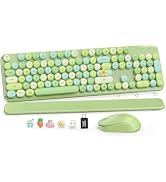 Wireless Keyboard and Mouse Combo, Cute Retro Typewriter Keyboard with Round Keycaps and Magnetic...