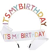 BAHABY Birthday Crowns for Women, IT'S MY BIRTHDAY Sash & Birthday Headband Set Princess Birthday...