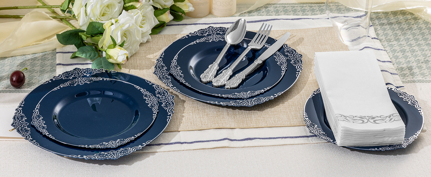 Navy Blue Plastic Plates