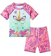 WAWSAM 2 Pieces Girls Rash Guard Toddler Swimsuit Girl Swimsuit Short Sleeve Bathing Suit for 3-6...