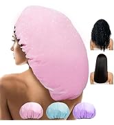 Sheomern 3 Pcs Super Jumbo Satin Lined Shower Cap for Women, Extra Large, Adjustable for Braids, ...