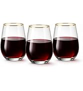 Lillian Clear Stemless Wine Tumbler with Polished Gold Trim, 15 oz – Unbreakable Disposable Plast...