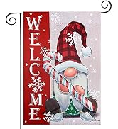 hogardeck Welcome Christmas Garden Flag, Gnome & Candy Polyester Outdoor Christmas Decorations, 1...
