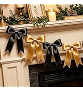 1 String Black Gold Bow Garland Banner Decorations, Pre-Strung Satin Ribbon Bows for Birthday, Ba...