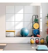 Ruomeng Home Gym Mirrors 14" x 12" x 16Pcs Wall Mounted Mirror Glass Frameless Full Length Mirror...
