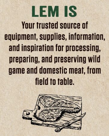 LEM trusted source of equipment and inspiration messaging with graphic of meat