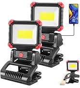 Tresda LED Rechargeable Work Light with Clamp, 2Pack 2100LM COB Magnetic Work Light with 3 Light ...